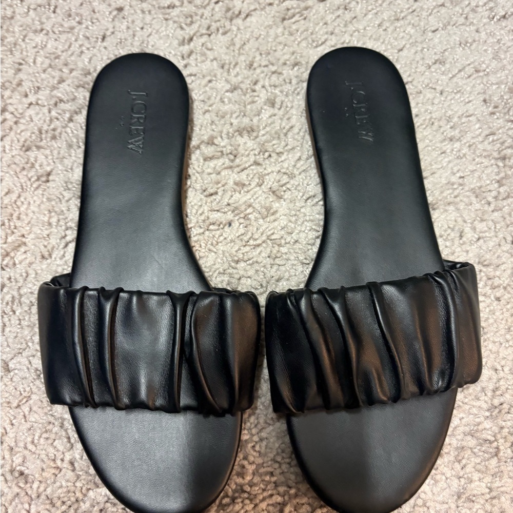 J. Crew Factory Black Ruched Slide Sandals